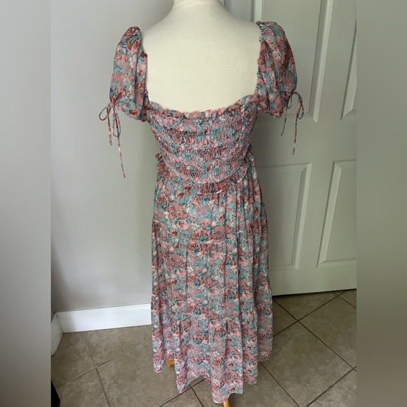 En Saison Pink Blue Floral Smocked Midi Dress - Picture 6 of 6